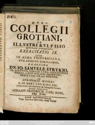Collegii Grotiani, Ab Illvstri Kvlpisio Quondam Conscripti, Exercitatio IX.