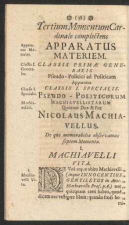 Tertium Momentum Cardinale complectens Apparatu Materiem