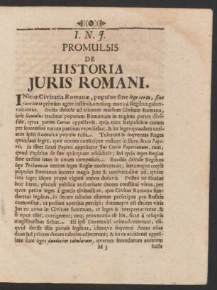 Promulsis De Historia Iuris Romani.