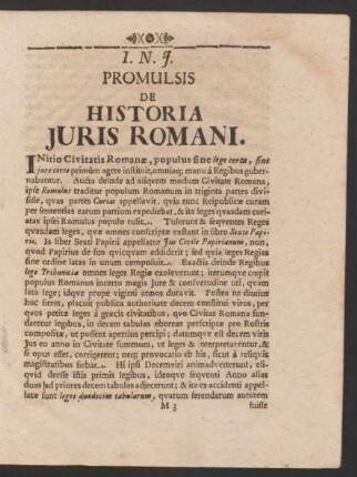Promulsis De Historia Iuris Romani.
