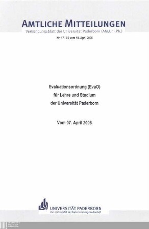 Evaluationsordnung (EvaO) für Lehre und Studium der Universität Paderborn : vom 07. April 2006