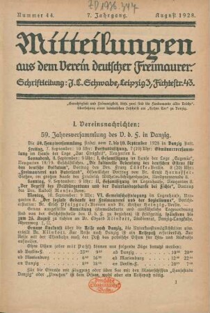 Nummer 44. 7. Jahrgang. August 1928.