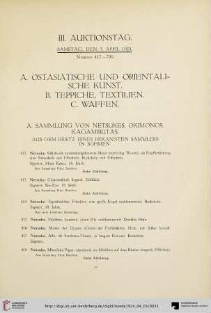 A. Astasiatische und orientalische Kunst (Nr. 412-579)
