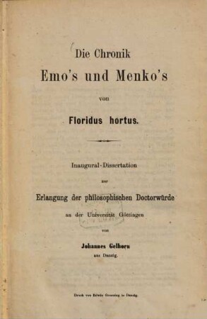 Die Chronik Enzo's und Menko's von Florichus hortus