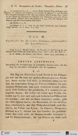 Cap. II: Geschichte des dorischen Stammes, insbesodere der Lacedämonier