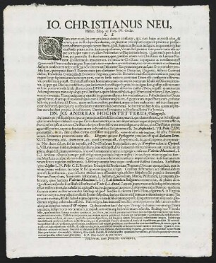 Io. Christianus Neu, Histor. Eloq. ac Poës. PP. Ordin. L. S.