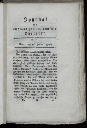 No. I. Wien, den 20. Jenner, 1779.