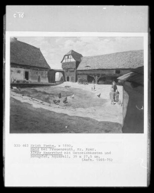 Alter Bauernhof (mit Getreidekasten und Schuppen; Haid bei Frauenreuth, Kreis Eger)