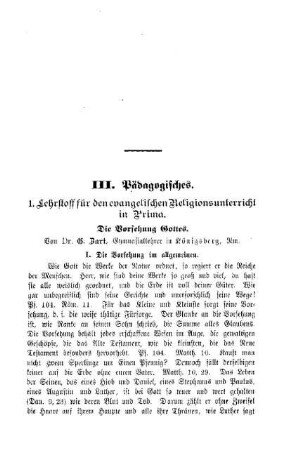 Lehrstoff für den evangelischen Religionsunterricht in Prima: Pädagogisches