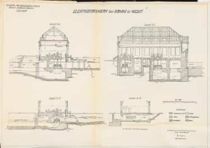 Kanal Datteln-Hamm-Lippstadt. Elektrizitätswerk nebst Lippewehr und Kanalschleuse, Hamm: Elektrizitätswerk: Schnitte 1:100