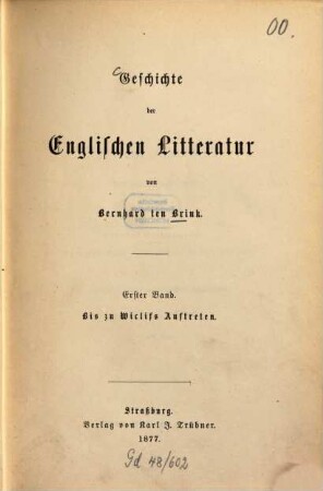 Geschichte der englischen Litteratur, 1