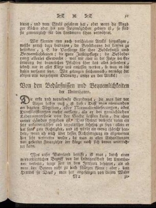 Von den Bedürfnissen und Bequemlichkeiten der Unterthanen.