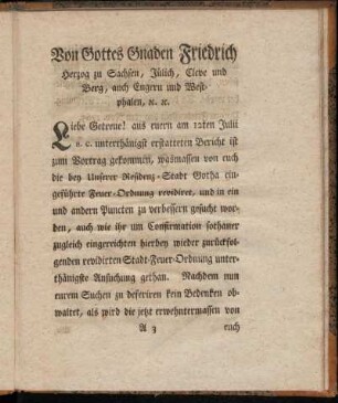 Von Gottes Gnaden Friedrich Herzog zu Sachsen,[...]