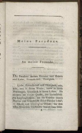 Meine Paradoxe. An meine Freunde.