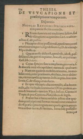 De Usucapione Et praescriptione temporum. Disputatio Nicolai Reusneri Iurisconsulti in paucas theses coniecta.