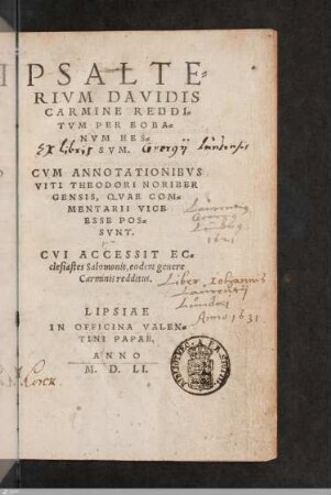 Psalterivm Davidis Carmine Redditvm