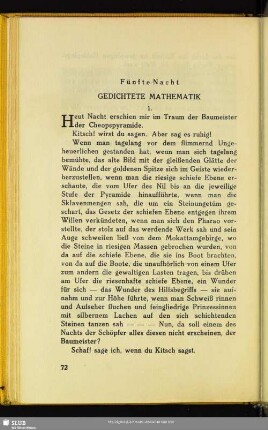 Fünfte Nacht. Gedichtete Mathematik