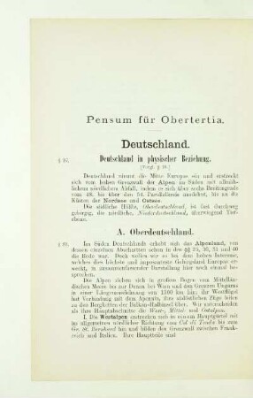 Pensum für Obertertia. Deutschland