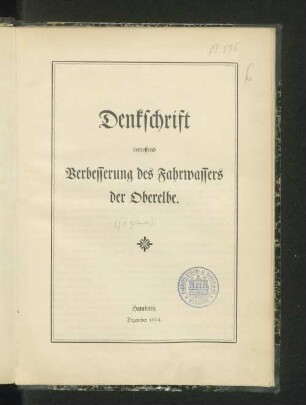 Denkschrift betreffend Verbesserung des Fahrwassers der Oberelbe