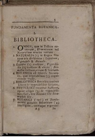 Fundamenta Botanica. I. Bibliotheca.
