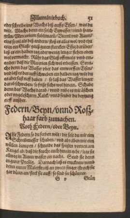 Federn/ Beyn/ unnd Roßhaarfarb zumachen.