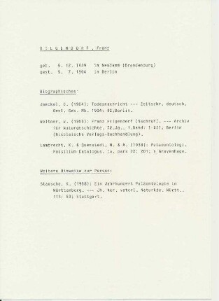 Aktendeckblatt Personenakte Franz Hilgendorf