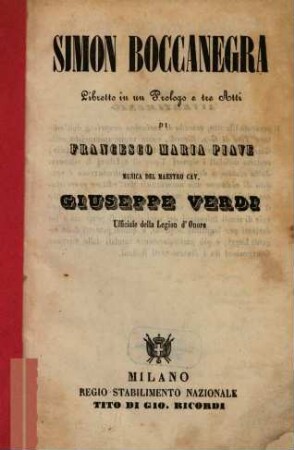 Simon Boccanegra : libretto in un prologo e tre atti