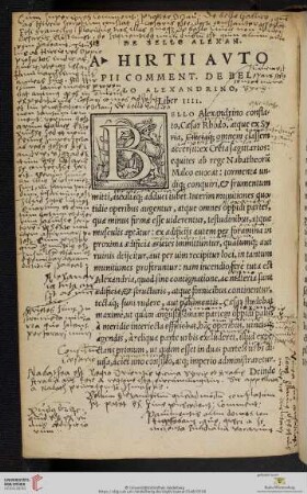 A. Hirtii autopii comment. de bello Alexandrino Liber IIII.