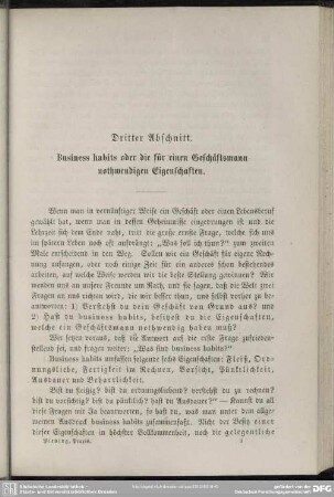 Dritter Abschnitt. Business habits oder die für einen Geschäftsmann nothwendigen Eigenschaften