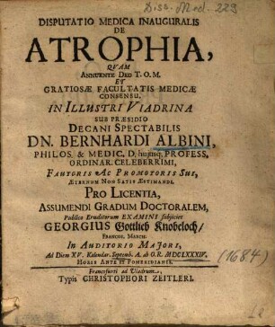 Disputatio Medica Inauguralis De Atrophia