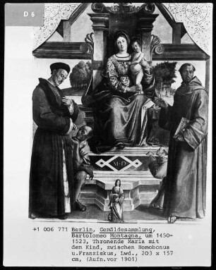 Thronende Maria mit Kind, zwischen Homobonus und Franziskus
