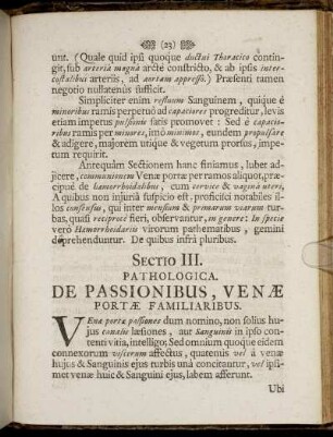 Sectio III. Pathologica. De Passionibus, Venæ Portæ Familiaribus.
