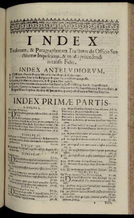 Index Titulorum, & Paragraphorum Tractatus de Officio Sanctissimæ Inquisitionis, & modo procedendi in causis Fidei