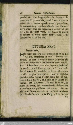 Lettera XXVI. Signor mio!