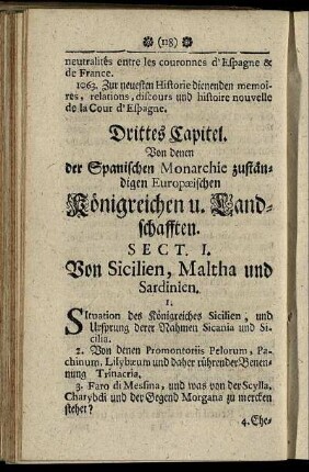 Drittes Capitel. Von denen der Spanischen Monarchie zuständigen Eurpoæischen Königreichen u. Landschafften.