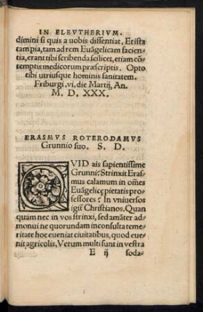 Erasmus Roterodamus Grunnio suo. S. D.
