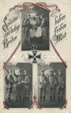 Postkarte mit Soldatengruppen