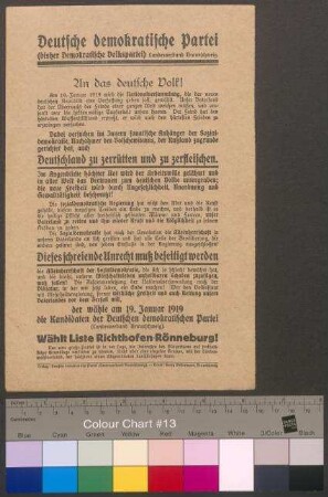Flugblatt der DDP zur Wahl der deutschen Nationalversammlung am 19. Januar 1919