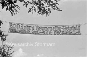 Werbebanner für "800 Jahre Reynefeld-Reinfeld": links und oben Äste: links Straßenlaterne