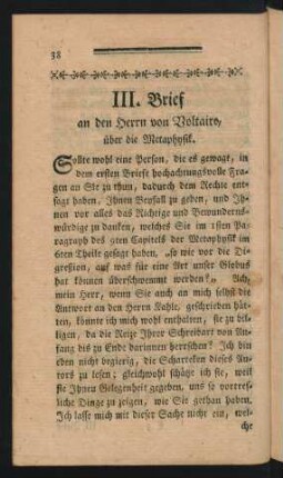III. Brief an den Herrn von Voltaire, über die Metaphysik
