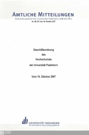 Geschäftsordnung des Hochschulrats der Universität Paderborn : vom 16. Oktober 2007
