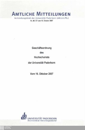 Geschäftsordnung des Hochschulrats der Universität Paderborn : vom 16. Oktober 2007