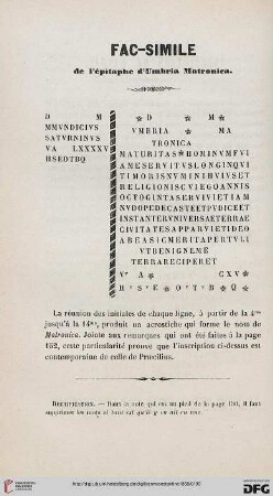 Fac-simile de l'épitaphe d'Umbria Matronica