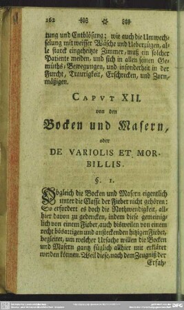 Caput XII. von den Bocken und Masern, oder De Variolis et Morbillis