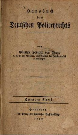 Handbuch des Teutschen Policeyrechts. Zweyter Theil