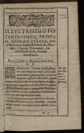 Illustrisimo Potentissimoq. Principi, Henrico Turreo [...]