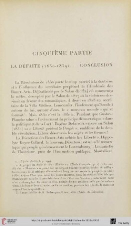 Cinquième partie: La Défaite (1830-1839) - Conclusion