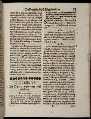 Titulus VI. De Clerico aegrotante, vel debilitato