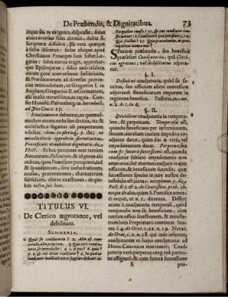 Titulus VI. De Clerico aegrotante, vel debilitato