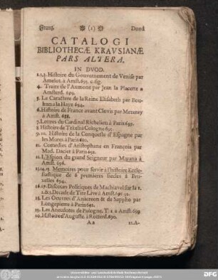 Catalogi Bibliothecae Krausianae Pars Altera.